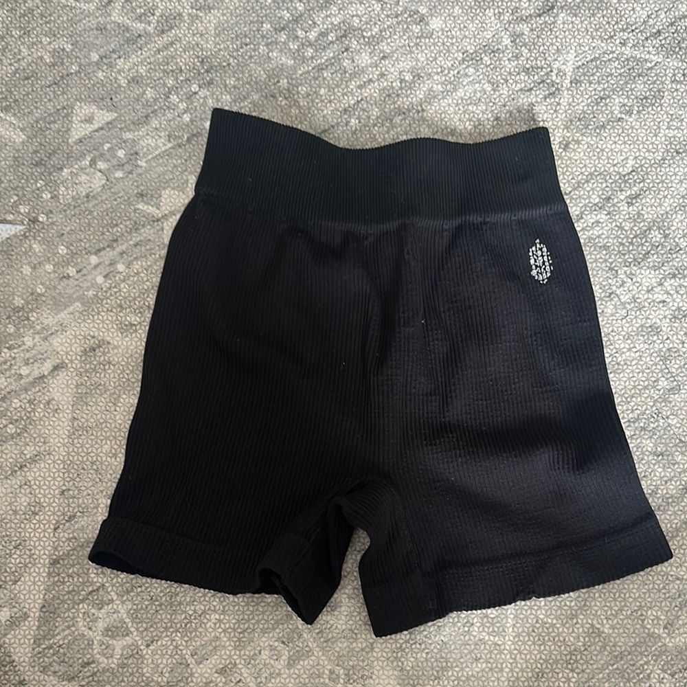 Black Ribbed High-Waisted Shorts